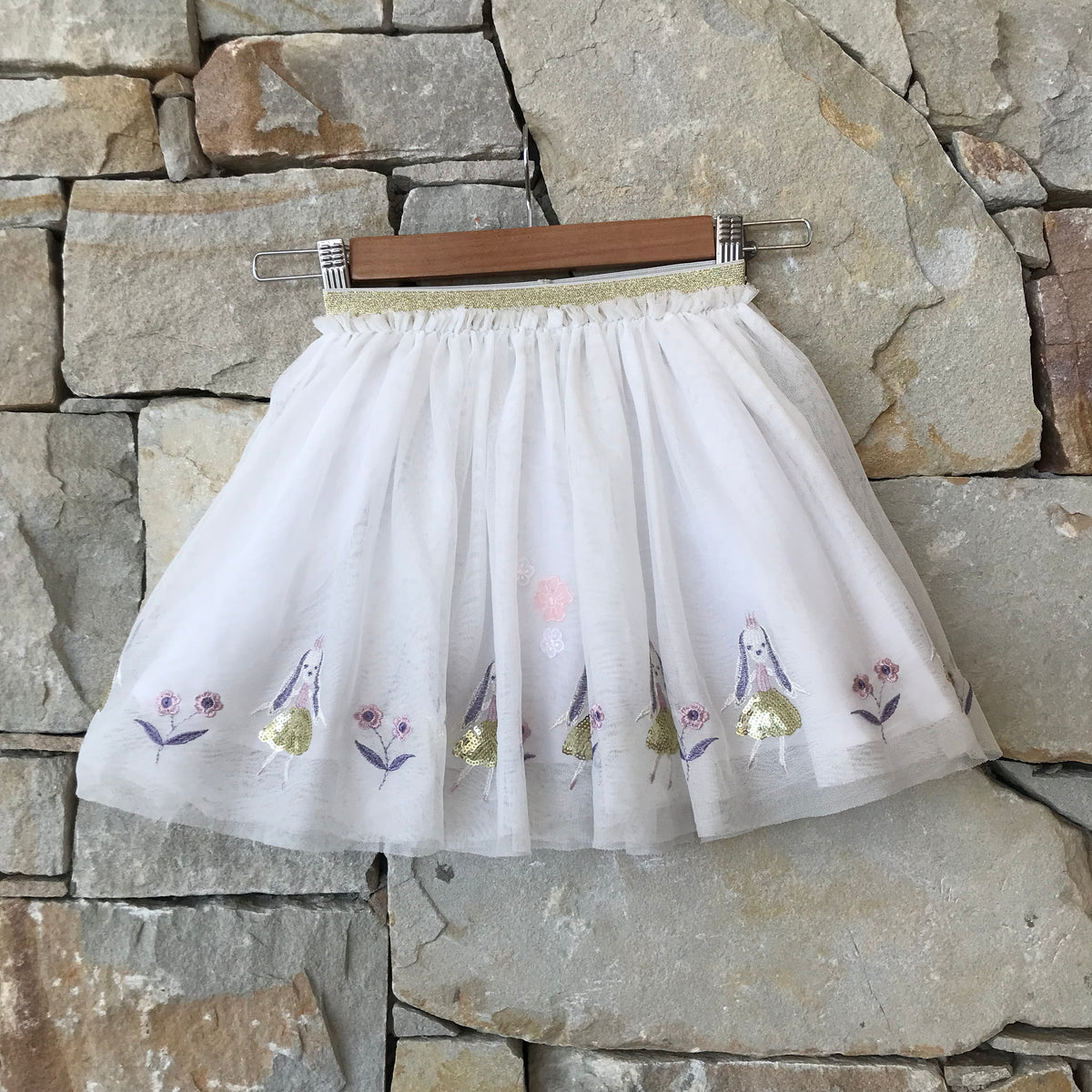 White tutu with flowers and rabbits - size 8
