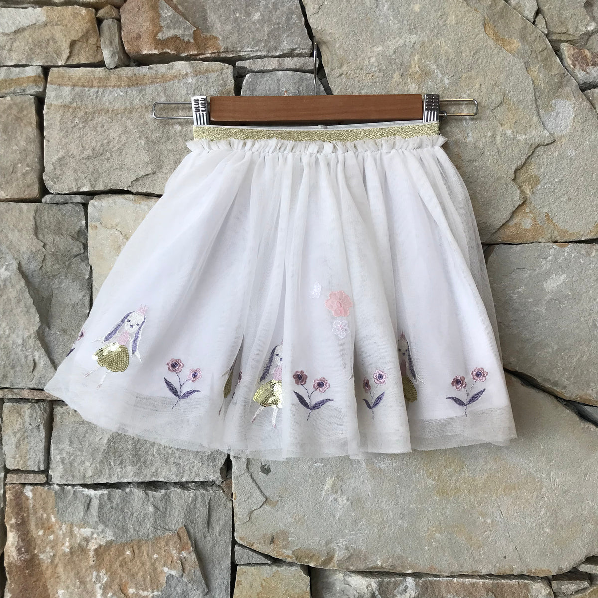 White tutu with flowers and rabbits - size 8