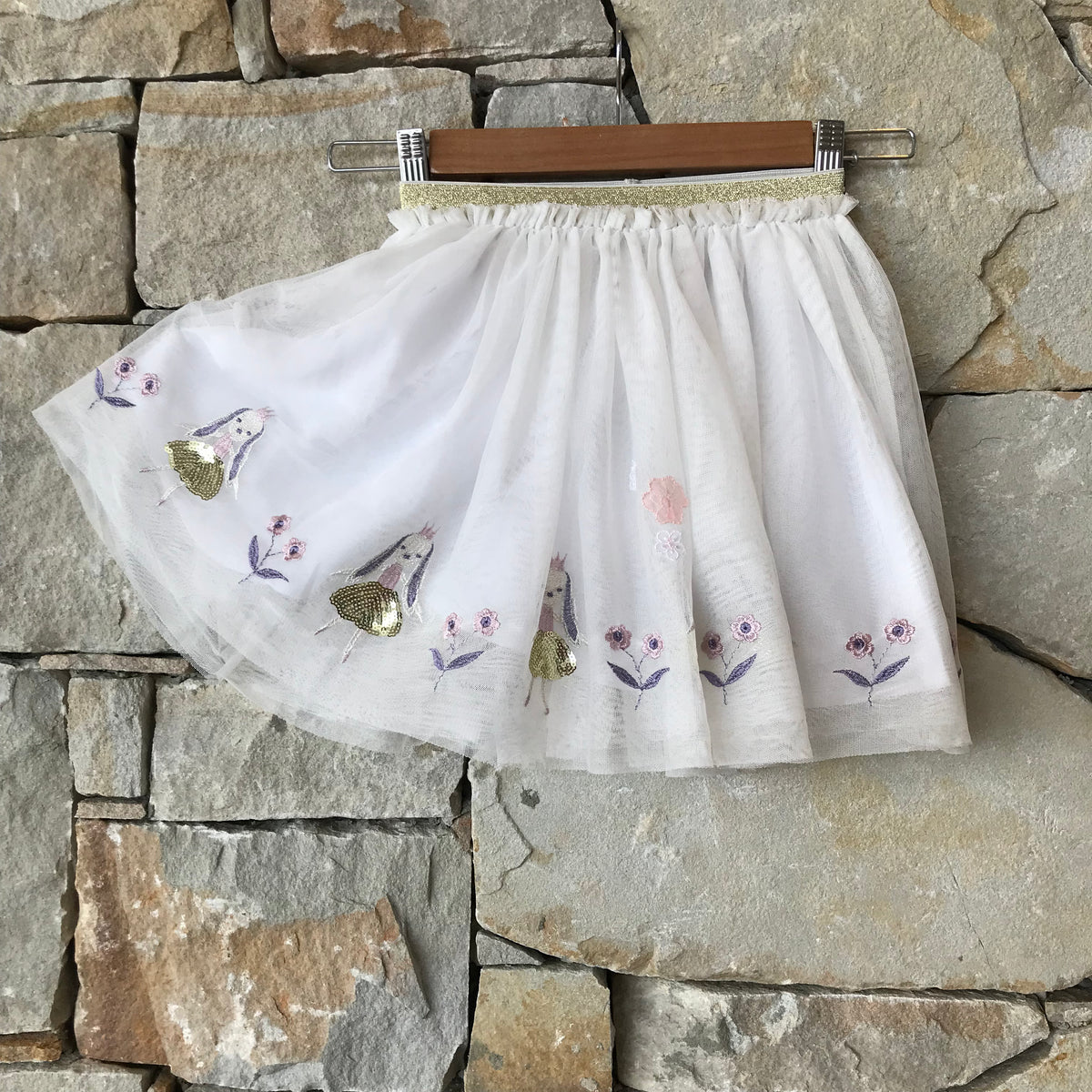 White tutu with flowers and rabbits - size 8