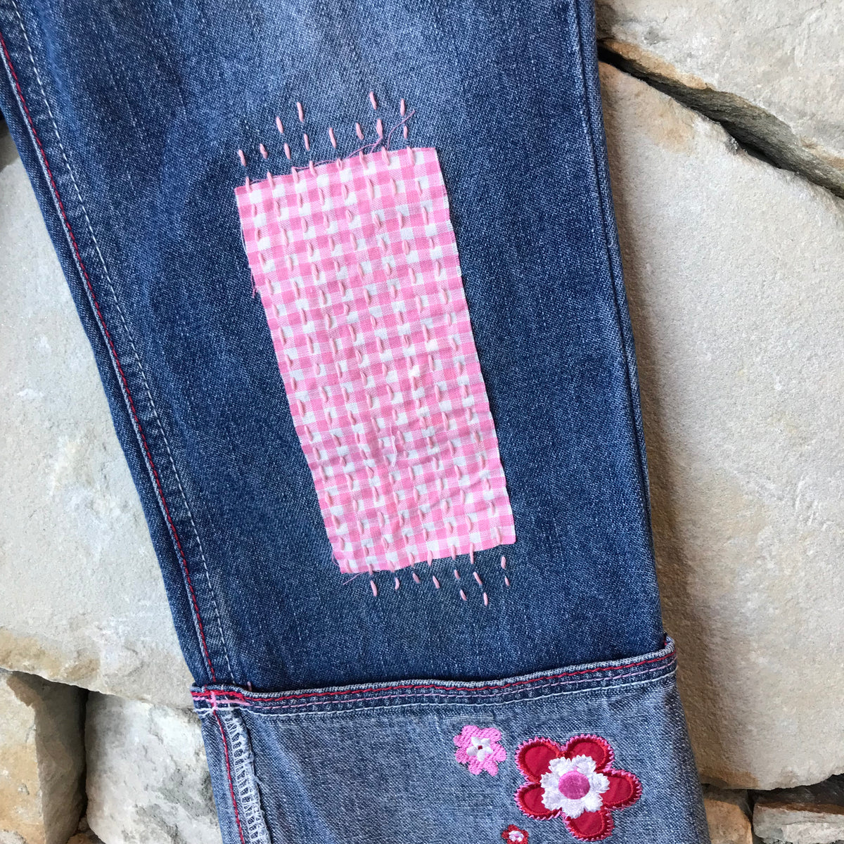 Gingham Sashiko Inspired Jeans