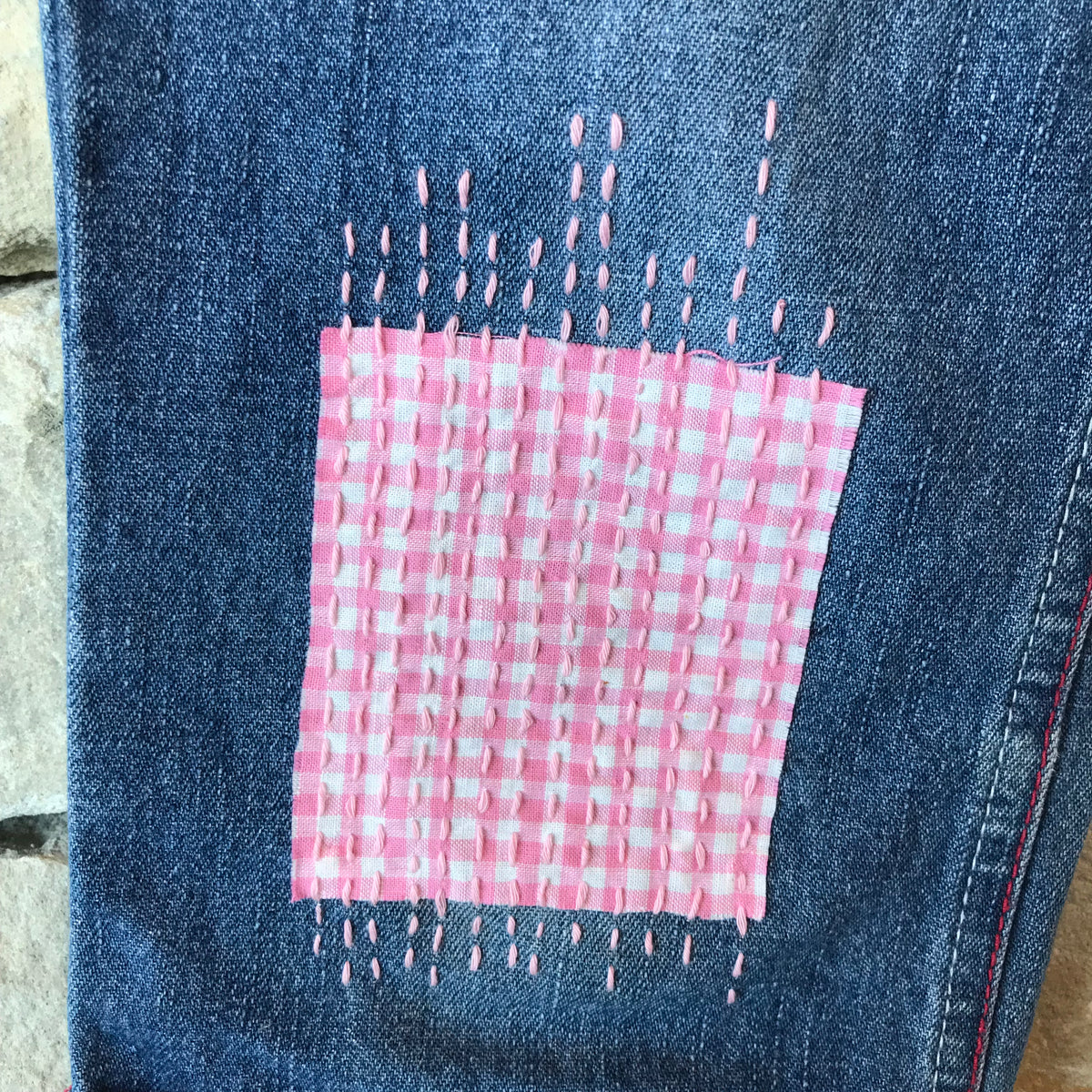 Gingham Sashiko Inspired Jeans