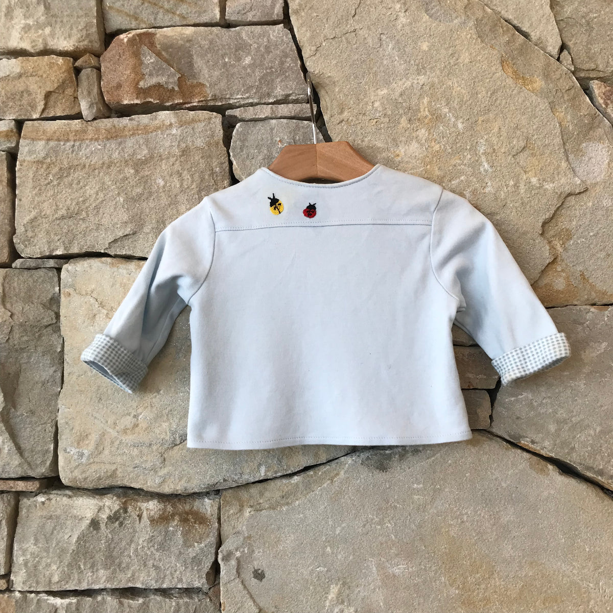 Baby blue, I love you! yellow ladybird cardigan - size 0